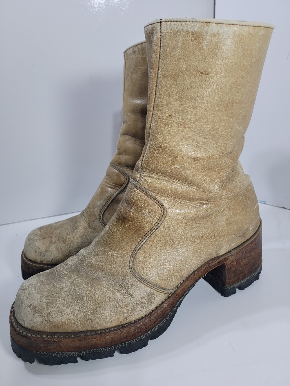 VTG 70s Frye Black Label Campus Banana Short Boots Leather Square Toe 7.5 D - Picture 14 of 16